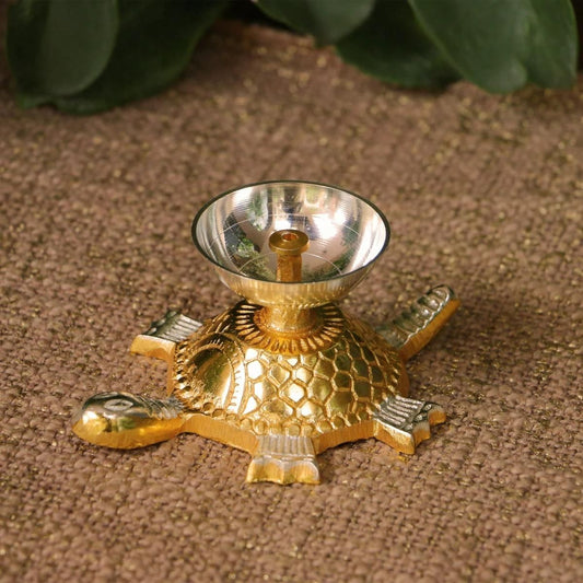 Pure Brass Tin Polished Tortoise Diya